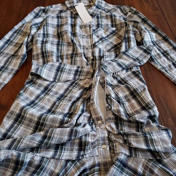 VERONICA BEARD Valle Plaid Minidress Navy Green & White Plaid Women's Size 6 - Picture 12 of 15